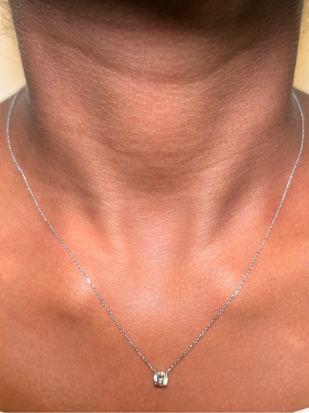 14k White Gold Attached Diamond Solitaire Necklace- 16 inches, .40 carat